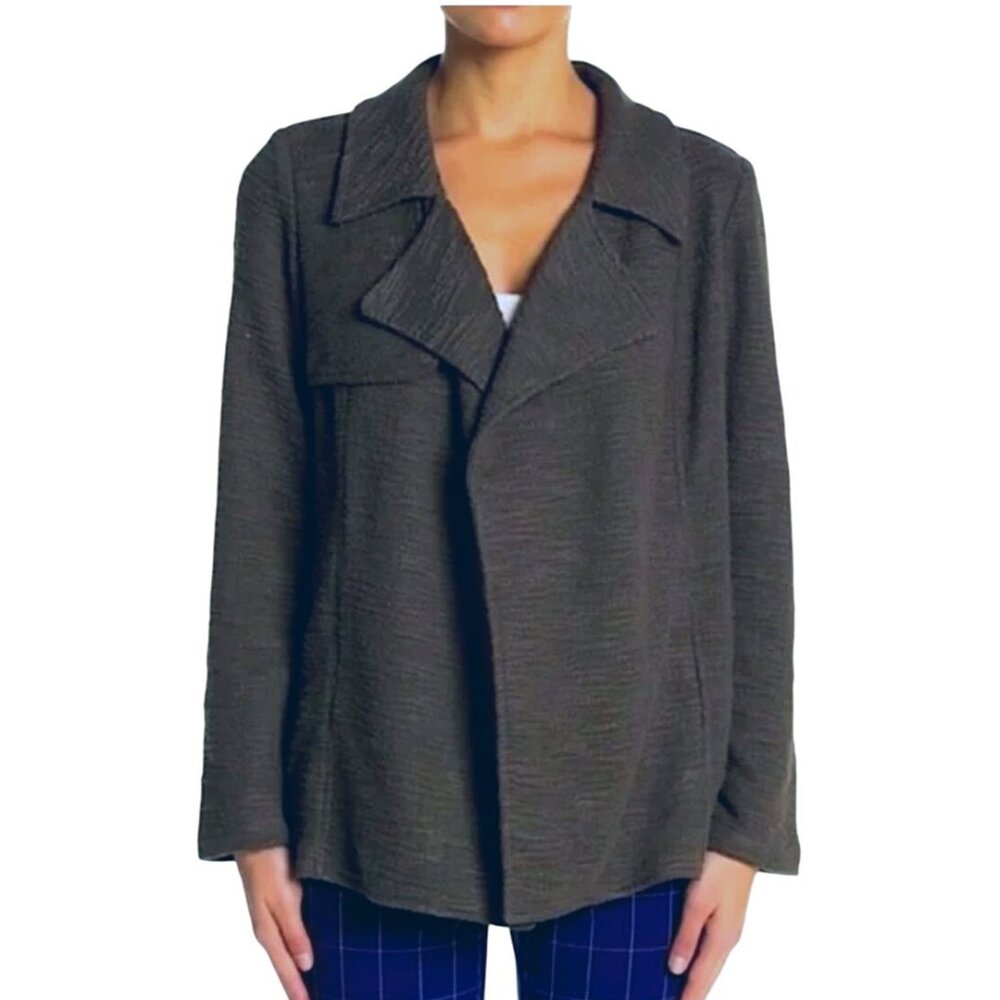 Dr2 By Daniel Rainn Black Open Front Textured Jacket with‎ Pockets Size Small